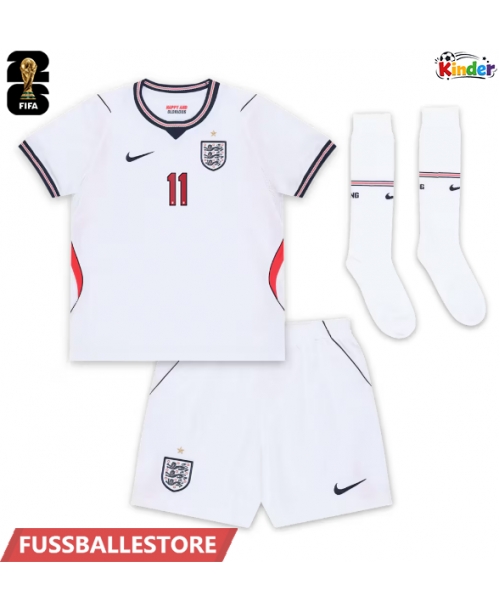 Günstige England Marcus Rashford #11 Heimtrikotsatz Kinder WM 2026 Kurzarm (+ Kurze Hosen)